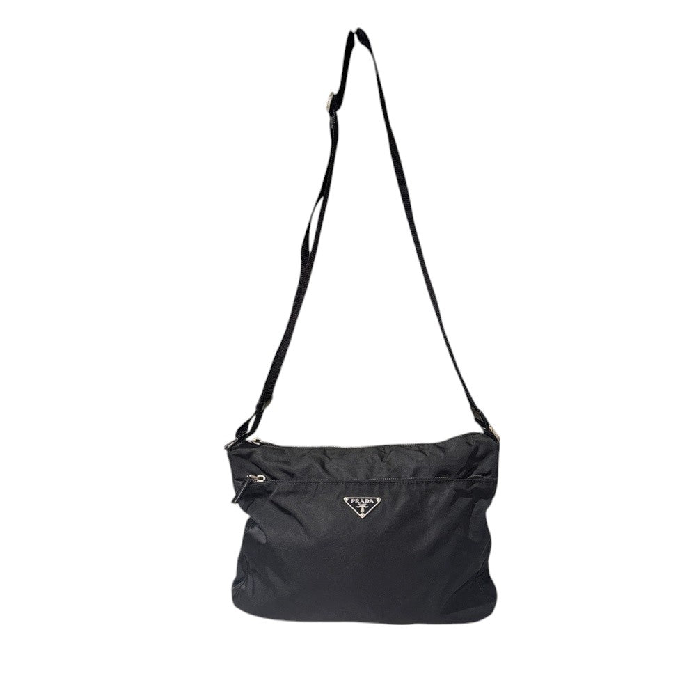 PRADA SHOULDER BAG NYLON BLACK SILVER