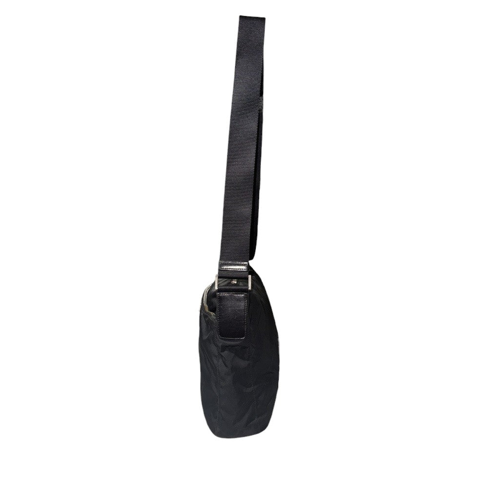 PRADA SHOULDER BAG NYLON BLACK SILVER