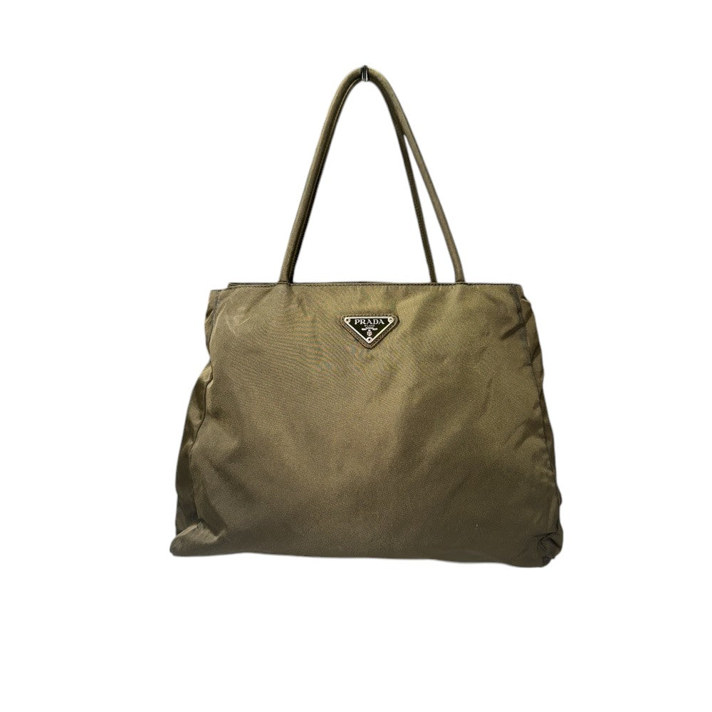 PRADA TOTE BAG NYLON KHAKI SILVER