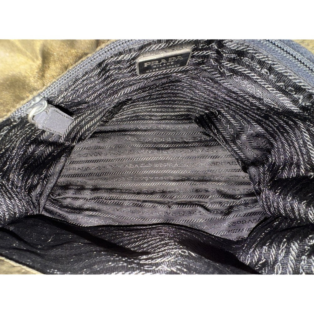 PRADA TOTE BAG NYLON KHAKI SILVER