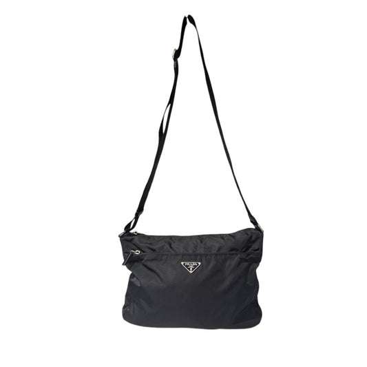 PRADA SHOULDER BAG NYLON BLACK SILVER