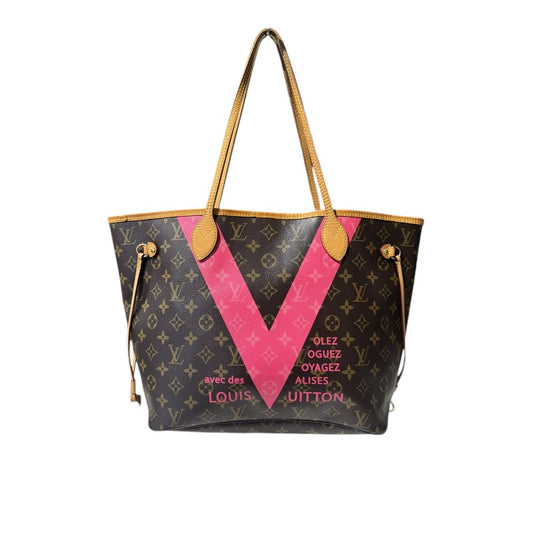 LOUIS VUITTON MONOGRAM V LINE NEVERFULL MM TOTE BAG PINK