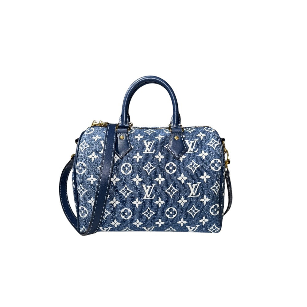 LOUIS VUITTON SPEEDY 25 BANDOULIERE DENIM JACQUARD NAVY BLUE