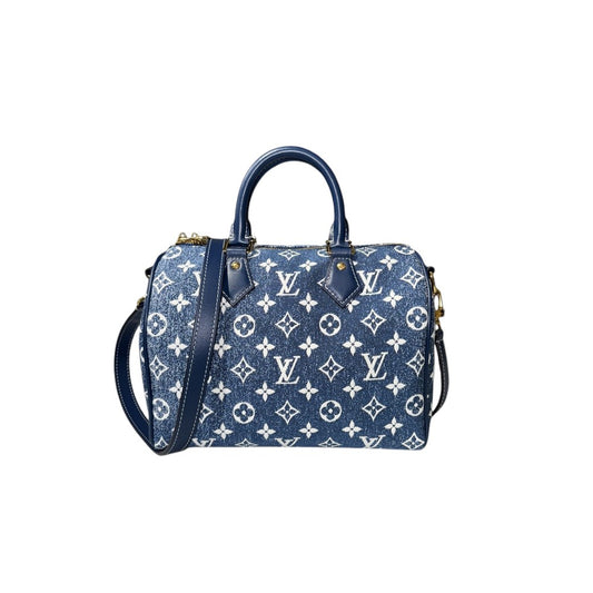 LOUIS VUITTON SPEEDY 25 BANDOULIERE DENIM JACQUARD NAVY BLUE