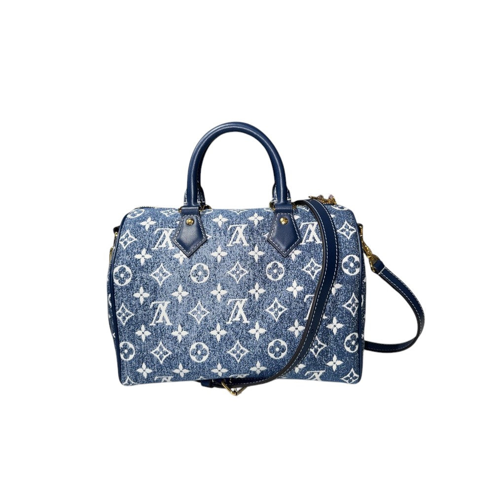 LOUIS VUITTON SPEEDY 25 BANDOULIERE DENIM JACQUARD NAVY BLUE
