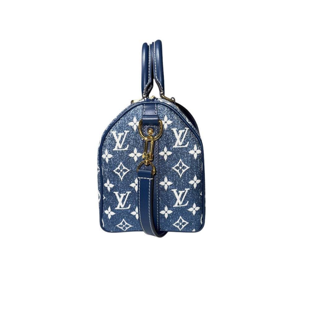 LOUIS VUITTON SPEEDY 25 BANDOULIERE DENIM JACQUARD NAVY BLUE