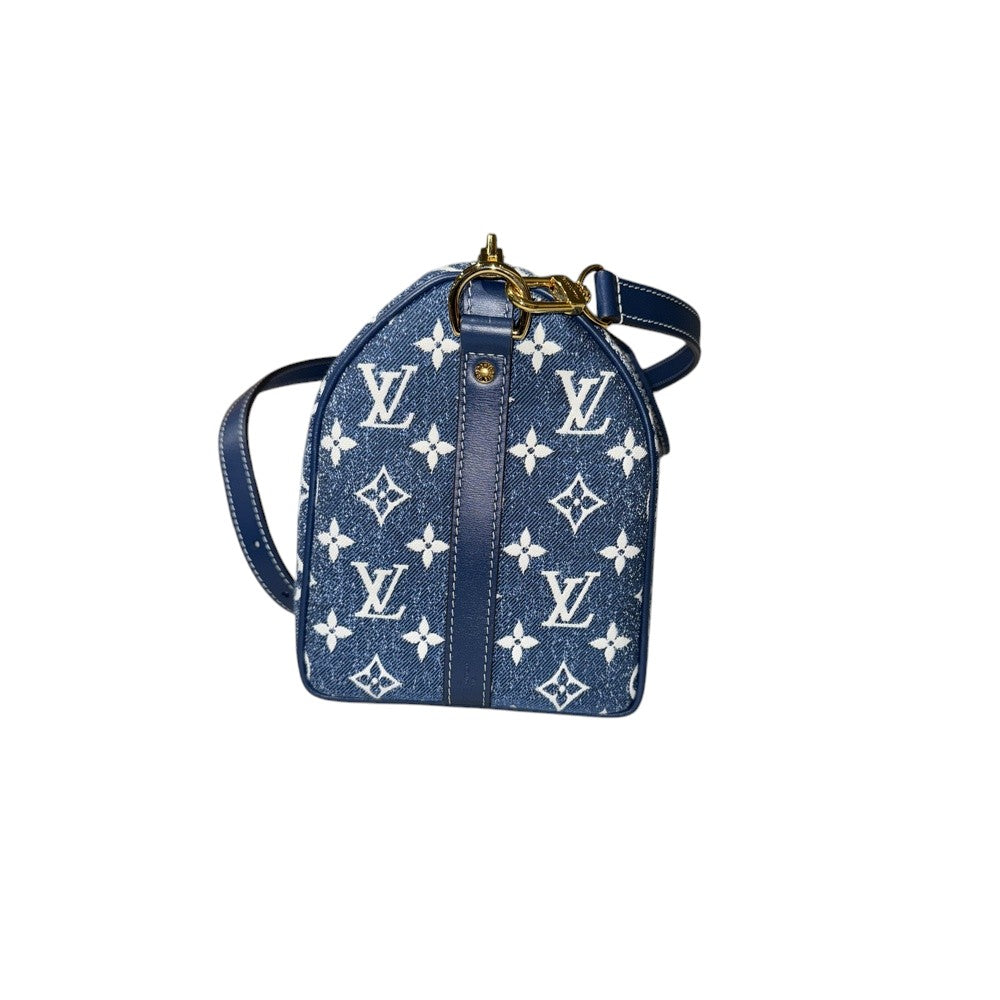 LOUIS VUITTON SPEEDY 25 BANDOULIERE DENIM JACQUARD NAVY BLUE