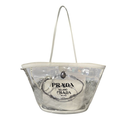 PRADA TOTE BAG VINYL CANVAS WHITE