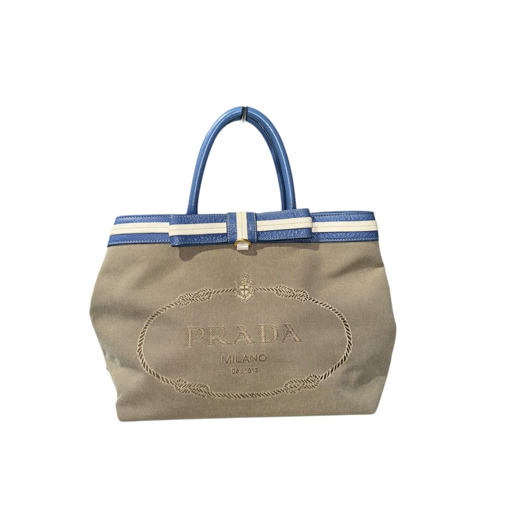 PRADA HAND BAG CANVAS BEIGE GOLD
