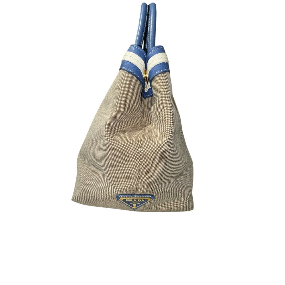 PRADA HAND BAG CANVAS BEIGE GOLD