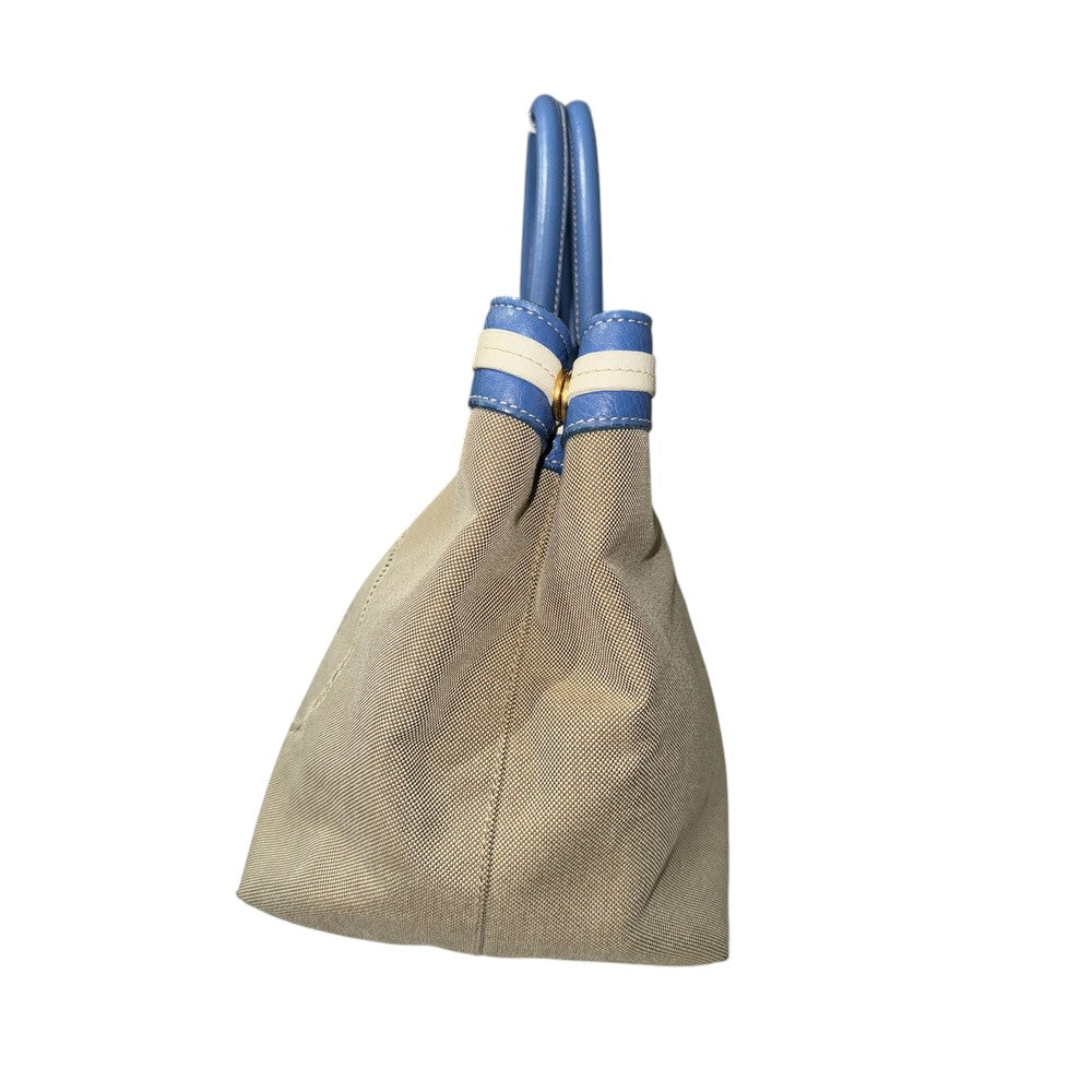 PRADA HAND BAG CANVAS BEIGE GOLD