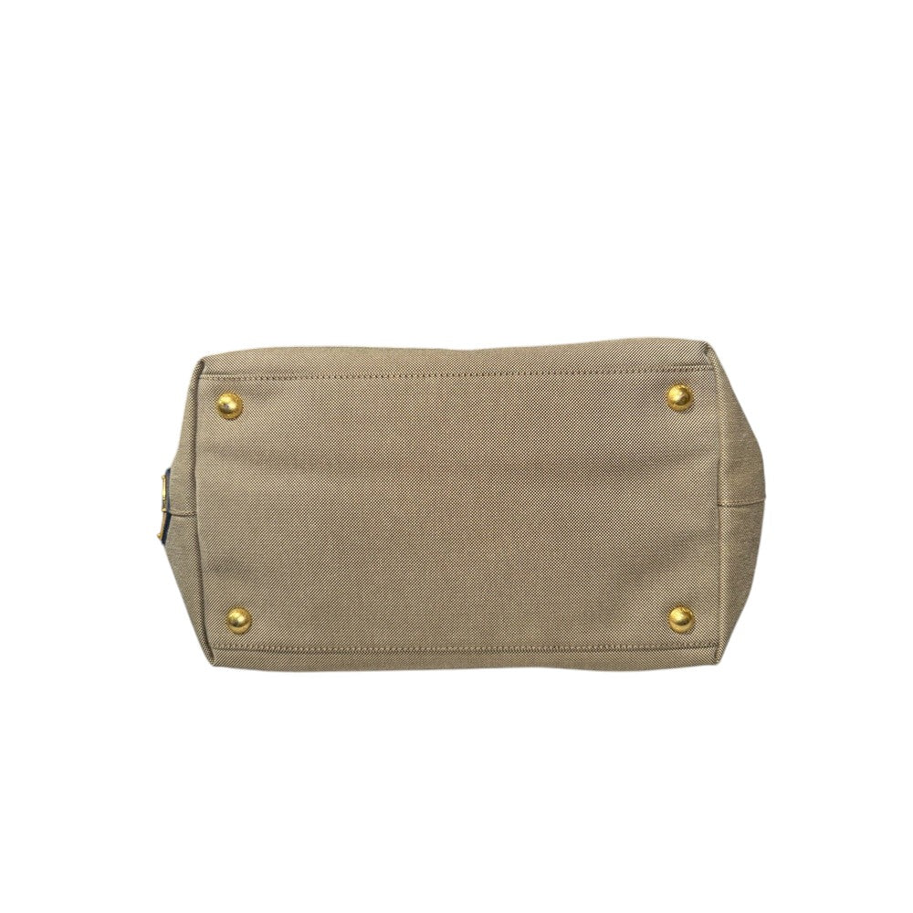 PRADA HAND BAG CANVAS BEIGE GOLD