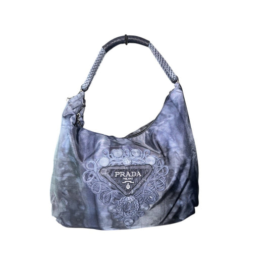 PRADA NYLON SHOULDER BAG BLUE SILVER
