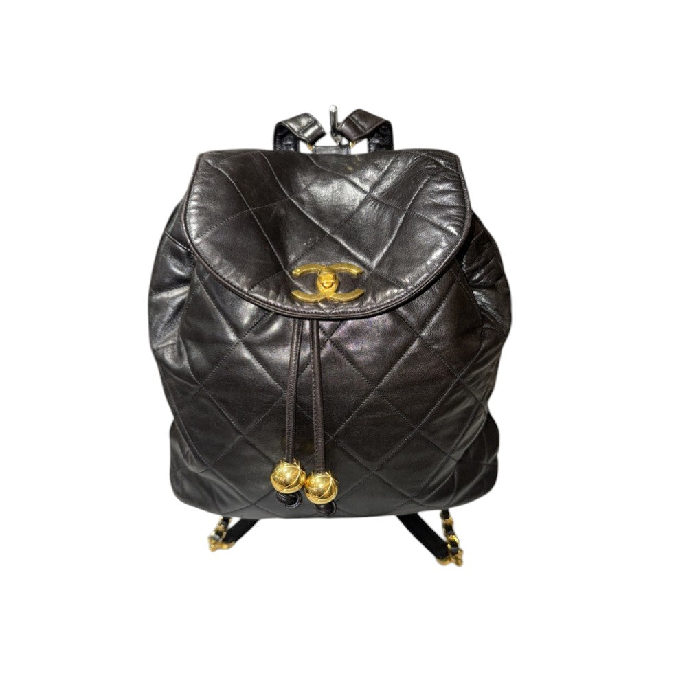CHANEL LAMB SKIN MATELASSE BACKPACK BLACK GOLD