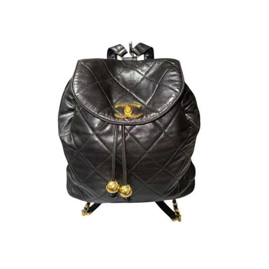 CHANEL LAMB SKIN MATELASSE BACKPACK BLACK GOLD