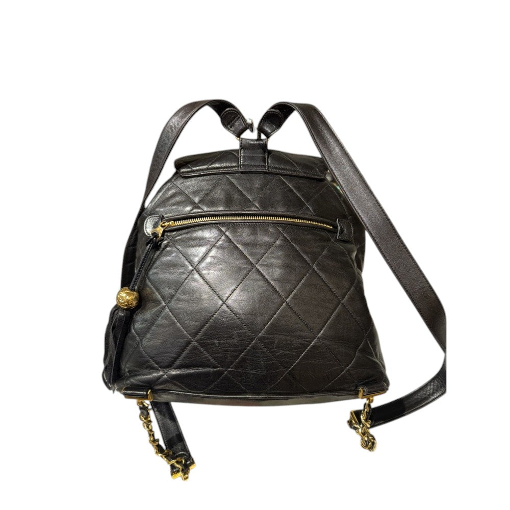 CHANEL LAMB SKIN MATELASSE BACKPACK BLACK GOLD