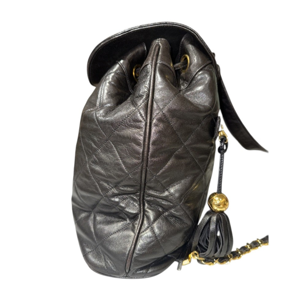CHANEL LAMB SKIN MATELASSE BACKPACK BLACK GOLD