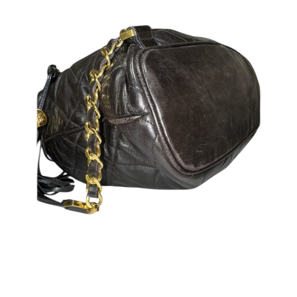 CHANEL LAMB SKIN MATELASSE BACKPACK BLACK GOLD