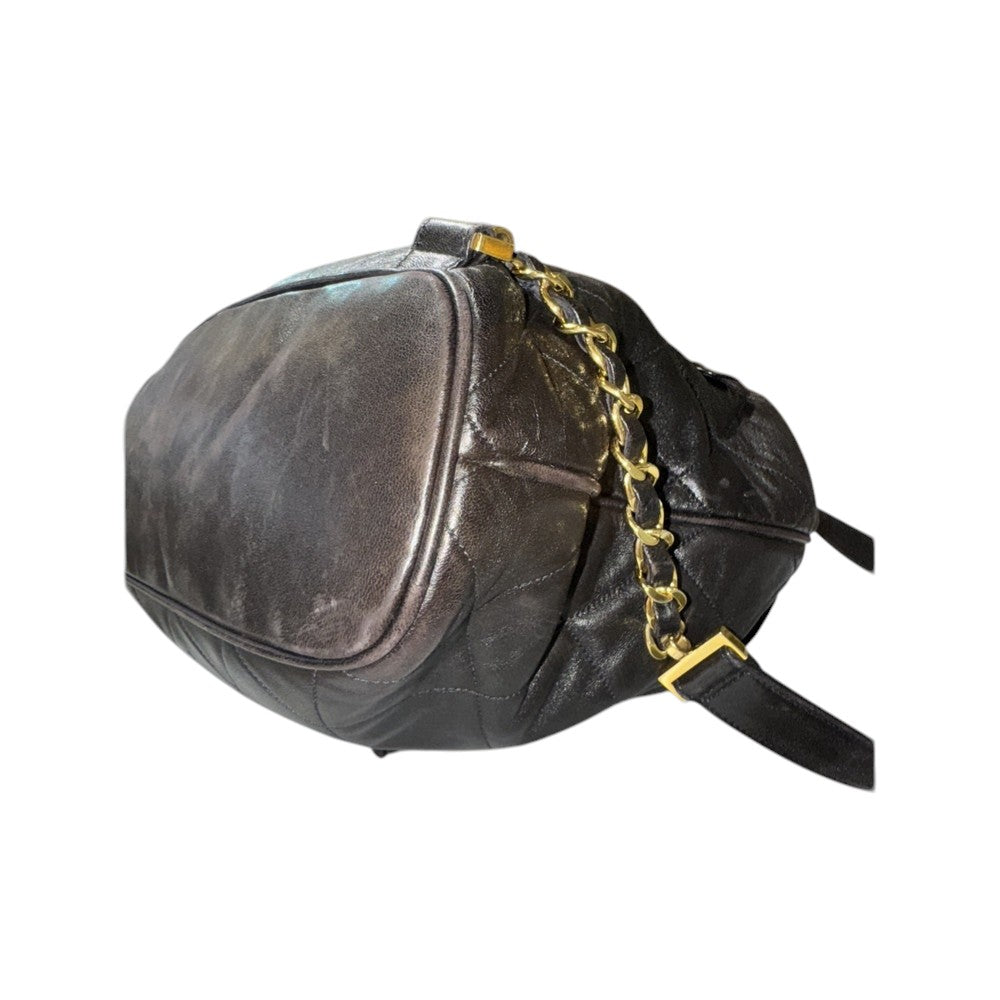 CHANEL LAMB SKIN MATELASSE BACKPACK BLACK GOLD